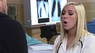 Naughty porn chick BiBi Jones in nurse uniform fucks her patient