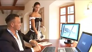 Defrancesca Gallardo the sexy maid has sex with a woman and a man