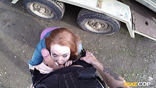 Fake cop picked up and fucked redhead slut Candi Coxx in his car