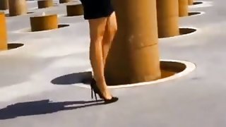 High heels in Morocco shiny black stilettos under the sun