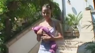 Cute Teen Marilyn Rose Masturbates Outdoors with Dildo