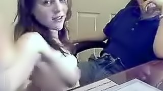 Teen girlfriend with perky tits sucks cock