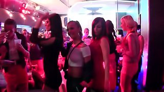 Beautiful lesbian ladies got naughty and bonk on each other in a club.