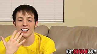 Flexible twink jerks off his big cock really hard