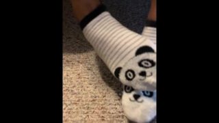 Teen girl takes off boots sock up close ASMR