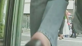 Sexy short upskirt view of girls without knickers in public