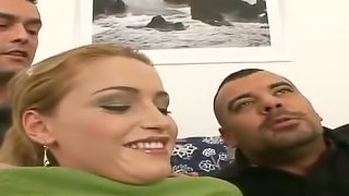 Anal invasion accompanied with a huge cock in Caty's mouth