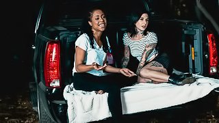 Two strippers Joanna Angel and Kira Noir are enjoying interracial sex