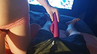 ⭐ Kinky Pee Couple Part 2 - Alice Makes Him Wet His Shorts Teasing Him With Vibrator 