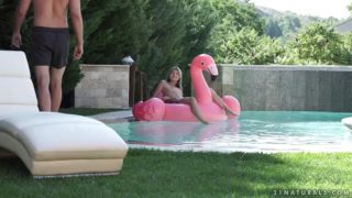 Skinny ass russian girl doris ivy makes love with hunk by the pool