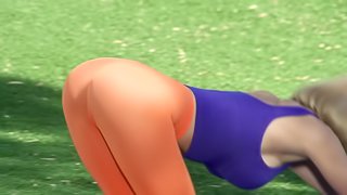 Outdoor sex with a sporty blonde in sexy orange pantyhose