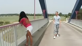 Seduction on the bridge leads to the crazy penetration