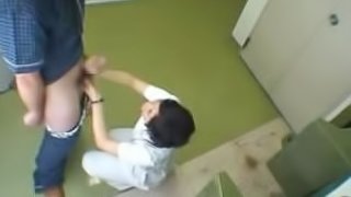 Japanese nurse washes some guy's dick in a bathroom