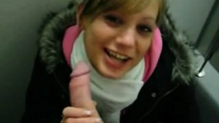 Amateur Blonde deepthroat in public toilet