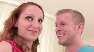 Redhead with a Hairy Bush Gets Fucked and Swallows