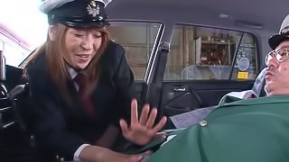 Little whore sucks cock in a car