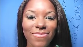 Sensual ebony swallowing cum in her mouth after giving mesmerizing blowjob in interracial sex
