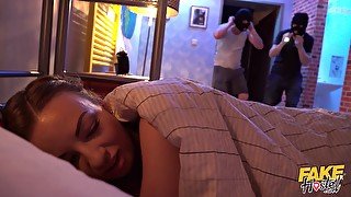 Girlfriend Lilit Sweet fucked by two robbers in all of her holes