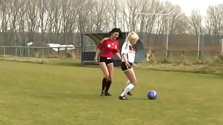 Two Sexy Teen Girls Outdoor Lesbian Football Fun