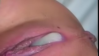 Big tits asian porn hottie receives hot cumshot on hairy pussy