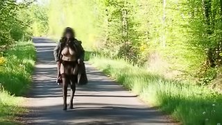Outdoor homemade clip with a brunette flasher wearing stockings