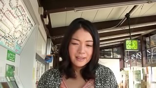 Asian Girl Rubbing her Hairy Pussy in a Moving Car
