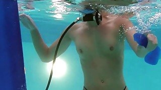 Huge dildo face-fucking underwater