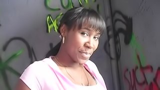 Ebony hussy Trinity makes gloryhole dick explode with jizz on her face