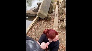 Public pov deepthroat by the river! We had to stop because we almost got caught! Sloppy pov blowjob