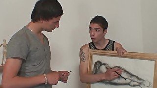 Old redhead granny and boys teen threesome