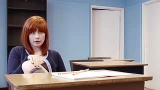 Cute redhead in a cardigan sweater fucked by her teacher