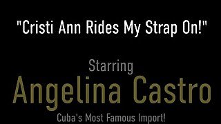 Lesbians Cristi Ann And Angelina Castro Have Fun With A Big Strap On Dildo!