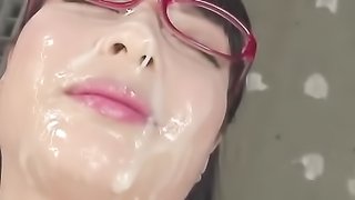 Facial asian glasses blowjob