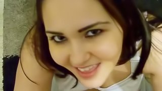 Chubby amateur teen GF full blowjob with cum on tits