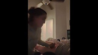 Before bed HJ with surprise cumshot in mouth