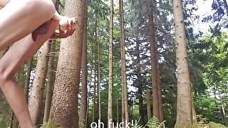 Dildo fuck in the forest! public risky nude walk + anal! cum while riding!