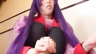 fascinating asian teen in cosplay hot tease and gets cum on foot