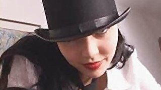 Cumisha with hat sucks and gets fucked to orgasm