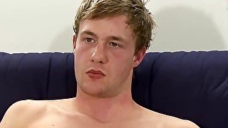 Horny twink Rhys flashlight solo jerk off after interview