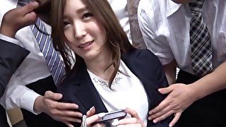 Cum on ass ending after office gangbang with a cute Japanese babe