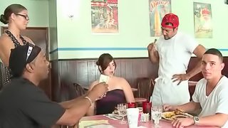 Amateur girl getting paid for hot sex in a restaurant