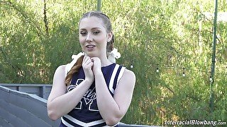 Hot cheerleader's porn interview is going well and she is a true BBC slut