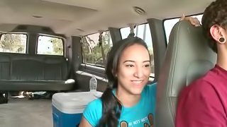 Cute teen girl gets picked up for sex in the bus