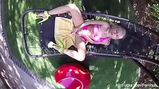 Busty blonde Alix Lynx fucks herself on a hammock