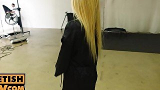 18 year slim blonde old lingerie model Alex Grey does footjob and rides cock in POV