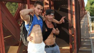 Deep outdoor anal with two playful Euro twinks