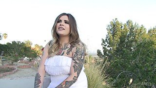Tattooed cutie Farrah Paws loves teasing in outdoors. HD video