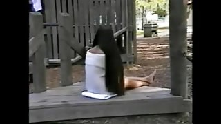 Amy super long hair play in park