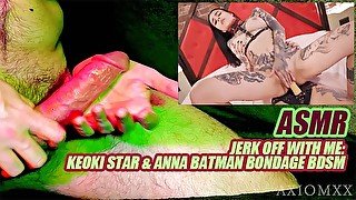 (ASMR) Jerking off watching Keoki Star and Anna Batman lesbian BDSM bondage strap-on fucking