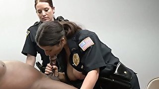 Black fuck hungry man got caught by three Delicious police women who are the great sluts as well
